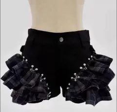 DustDevilダストデビルチェックフリルパンツ グレー Sサイズ