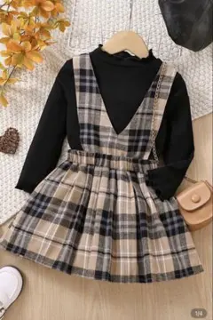 チェック柄 Vネック サロペット風チュニック　6y