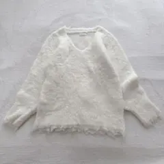 ナチュラルクチュール シャギーニット Vネック もこもこ ゆったり ウール混