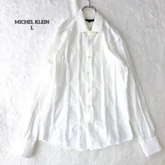 ミッシェルクラン　シャツ　シャーリング　ワイドカラー　リンクル加工　上品　白Lのサムネイル