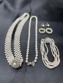 【M4】パールネックレスとイヤリングセット