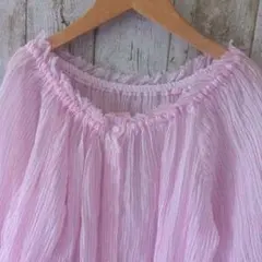ピンク シフォン プリーツシャツ バルーンスリーブ