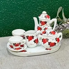 ミニチュア ドールハウス 薔薇 バラ ティーセット 陶器 インテリア
