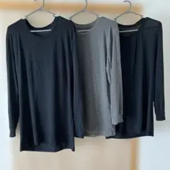 UNIQLO ヒートテック　メンズ　Ｌ　長袖　黒　グレー　３枚セット