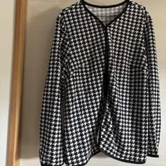 ハウンドトゥース柄 ノーカラージャケット 3XL