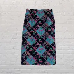 セゾンドミキ　日本製　レトロ花柄タイトスカート フラワー柄スカート ミモレ丈