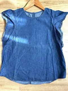 GU デニム調　フレンチスリーブ　トップス　フリル袖　春夏　Sサイズ