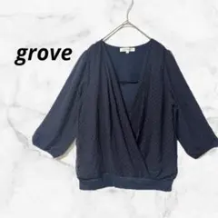 【グローブ】長袖ブラウス シャツ Vネック 黒 ブラック ドット柄 シフォンMのサムネイル
