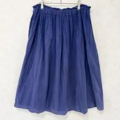 フレアスカート ミモレ丈 膝丈 ロングスカート ウエストゴム ブルー M-L