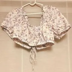 h&m リネンブレンド　クロップド　ブラウス　s 花柄　半袖　トップス　ビスチェ