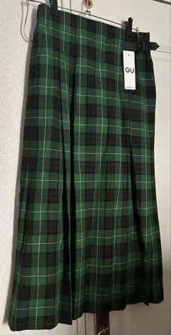 GU グリーン/ブラック プリーツスカート Lサイズ