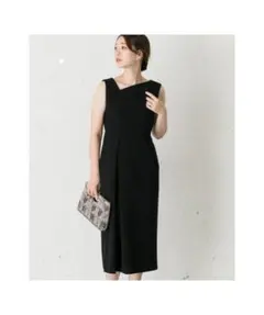 O878アーバンリサーチロングワンピースドレス結婚式ノースリーブラック黒無地春夏