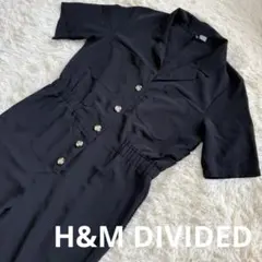 H&M DIVIDED 半袖オールインワン ジャンプスーツ ウエストゴム 黒のサムネイル