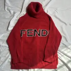 FENDI ロゴ タートルネックニット レッド M