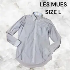 ⑨LES MUES ストライプシャツ 長袖 サイズLボタンダウンのサムネイル