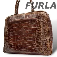 FURLA フルラ クロコ型押し トートバッグ ビジネスバッグ ブラウン A4可