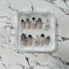 ネイルチップ 10個セット 千鳥柄リボン