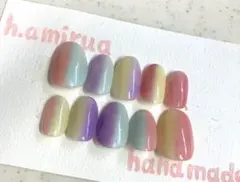 『オーダー＆現品』　パステルグラデーション　カラフル　ネイルチップ　No.9