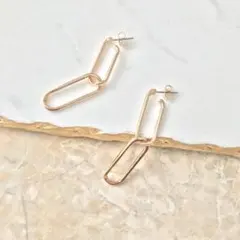 [新品SALE] 縦長フープチェーンピアス ゴールド