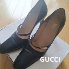 GUCCI　パンプス　ハイヒール　ブラック　グッチ　レザー　ストラップ