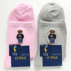 ポロラルフローレン　レディースソックス　ポロベア　ピンク　グレー　リブ