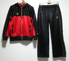 チャンピオン ★全て刺繍ロゴ／黒赤金／ヒョウ柄★ ジャージ 上下セットアップ