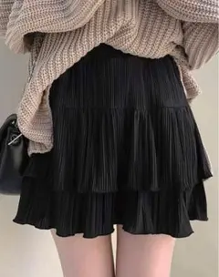 SHEIN レイヤーフリル ヘム スカート 黒