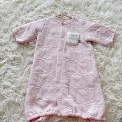 ピンク クマ模様ロンパース 長袖　女の子　冬　ベビー服　50〜60