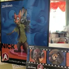 Happyくじ『ズートピア』ニック＆ジュディ セルフィーフィギュア、缶バッジ