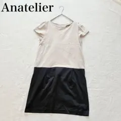 【アナトリエ】膝丈ワンピース（M）半袖 バイカラー リボン 綺麗め フェミニン