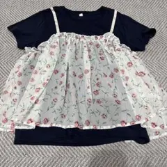 花柄シフォンレイヤードTシャツ 150cm