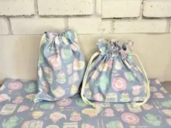 入学入園　お弁当袋　給食袋　コップ袋　大きめランチョンマット　ブルーグレー