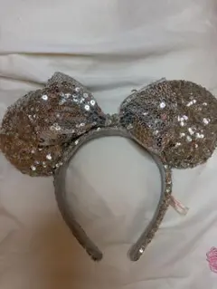 シルバー スパンコール ミニー耳カチューシャ