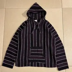 メキシコ製 メキシカンパーカー L 黒 紫 ストライプ バハパーカー