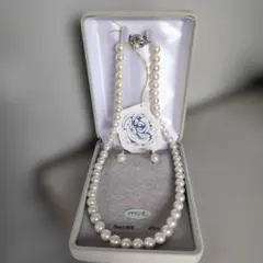 最高級ネックレス イヤリングセット 貝パール 8ミリ 玉45cm