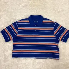 Saddlebred ボーダー 半袖ポロシャツ XL ブルー×オレンジ 古着