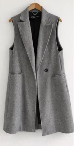 ZARA ザラ　ロングベスト ジレ グレー