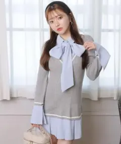 LIP SERVICE シャツドッキングプリーツワンピース グレー