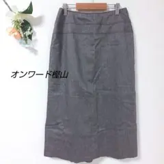 032 オンワード樫山 プリーツ ロングスカート ひざ下 綿 麻 シンプルのサムネイル