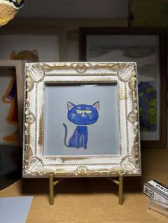 油絵 菅家令子 絵 絵画インテリア額付(青緑＋銀)F3-091918子猫犬 女子 A4 浜辺を散歩するゴールデンレトリバーの子犬 ☆ 水彩画アート｜癒し