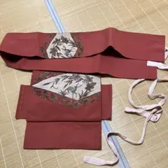 赤色 花と鳥刺繍 付け帯