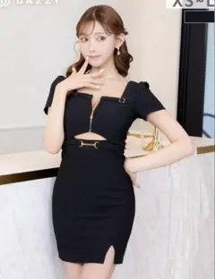dazzy フロントジップバックルウエストカット半袖タイトミニ丈キャバドレス