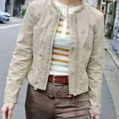 ZARA レースディテール ボタンジャケット レディース ベージュ