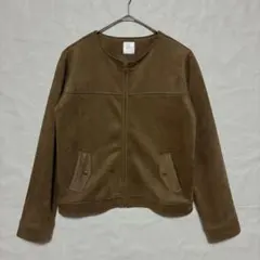 ○ドレスキップ フェイクスエード ノーカラーブルゾン ジャケット 茶色 Mのサムネイル