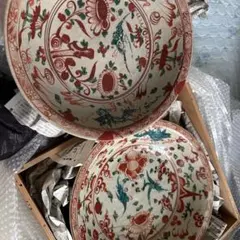 呉須赤絵 大皿 2点 明時代 明朝 南京赤絵 古染付 祥瑞 古美術 呉須赤絵 大皿 2点 明時代 明朝 南京赤絵 古染付 祥瑞 古美術