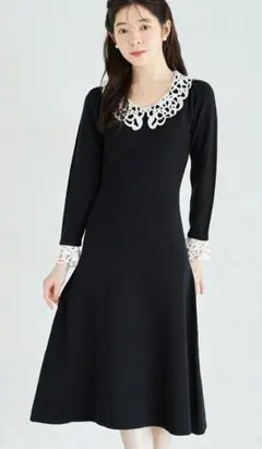 ２ＷＡＹレース襟付きニットワンピース　ブラック