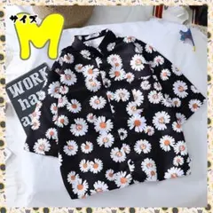 456　花柄プリンカジュアルトシャツ　M サイズ　ブラック