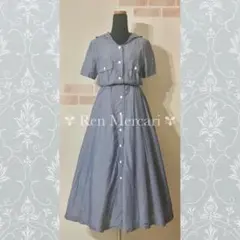 ライトブルー フード付きシャンブレーワンピース