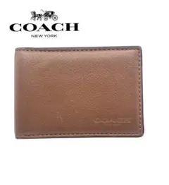COACH コーチブラウン 二つ折りカードケース　IDウィンドウ付き　メンズ