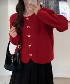 ラウンドネックエレガント ロング丈ニットカーディガン